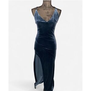 Stretch Velvet Evening Dress Emerald Green Open Back Details Stretch Sexy Size S